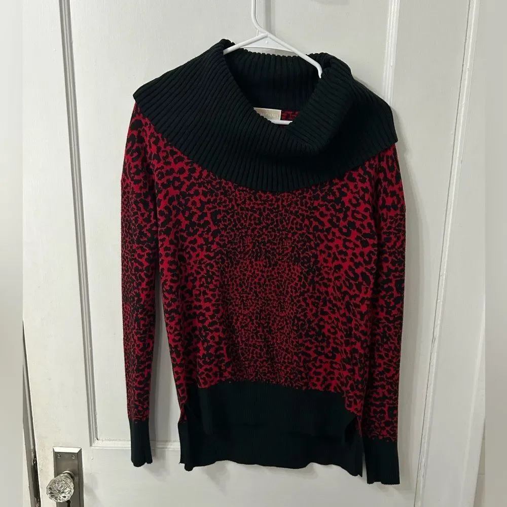 Michael Kors Red and Black Cowl Neck Sweater